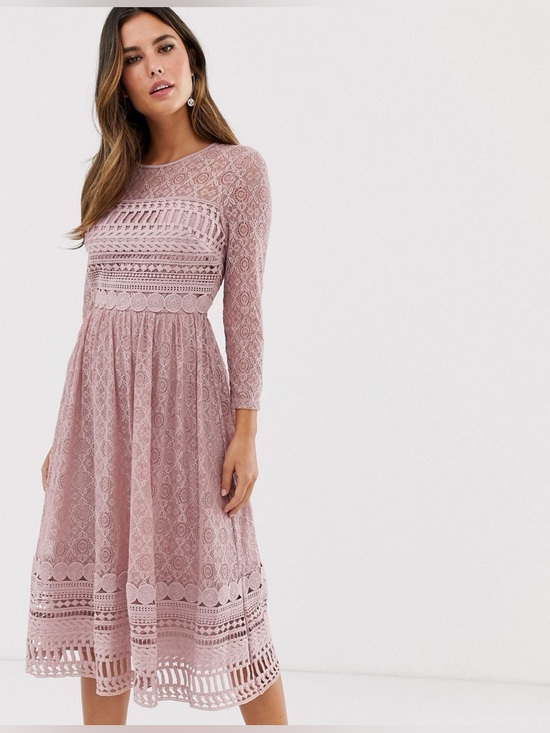 ASOS Dresses & Skirts - ASOS Design Women Lace Embroidered Midi Dress in Pink NWT